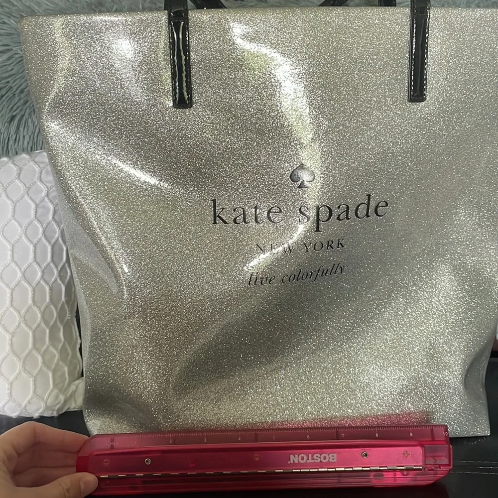 *SOLD* Kate Spade Silver Glitter Tote - Picture 7 of 11